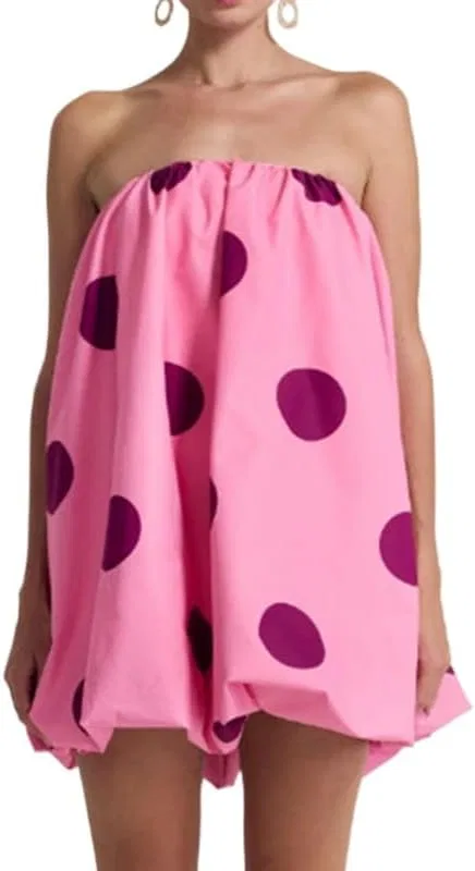 Женское платье с горошком и фонариками, Bubble Mini Strapless, Pink