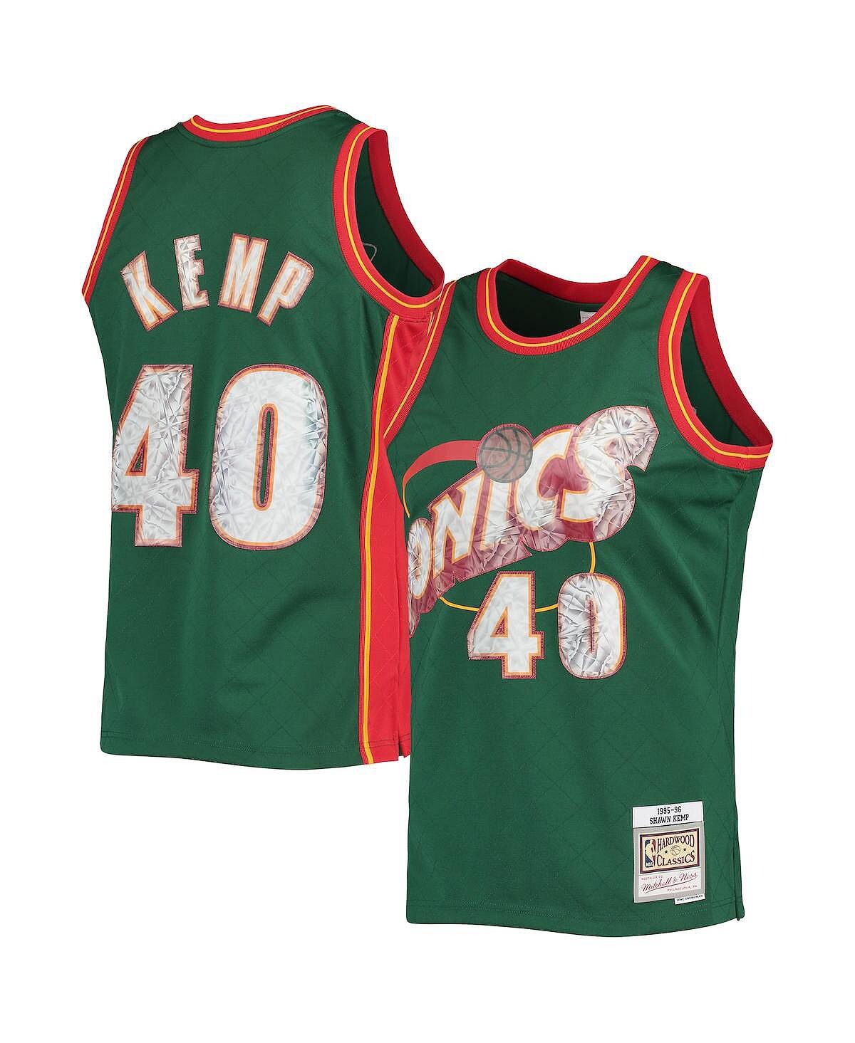 

Мужская футболка shawn kemp green seattle supersonics 1995-96 hardwood classics 75th anniversary diamond swingman jersey Mitchell & Ness, зеленый