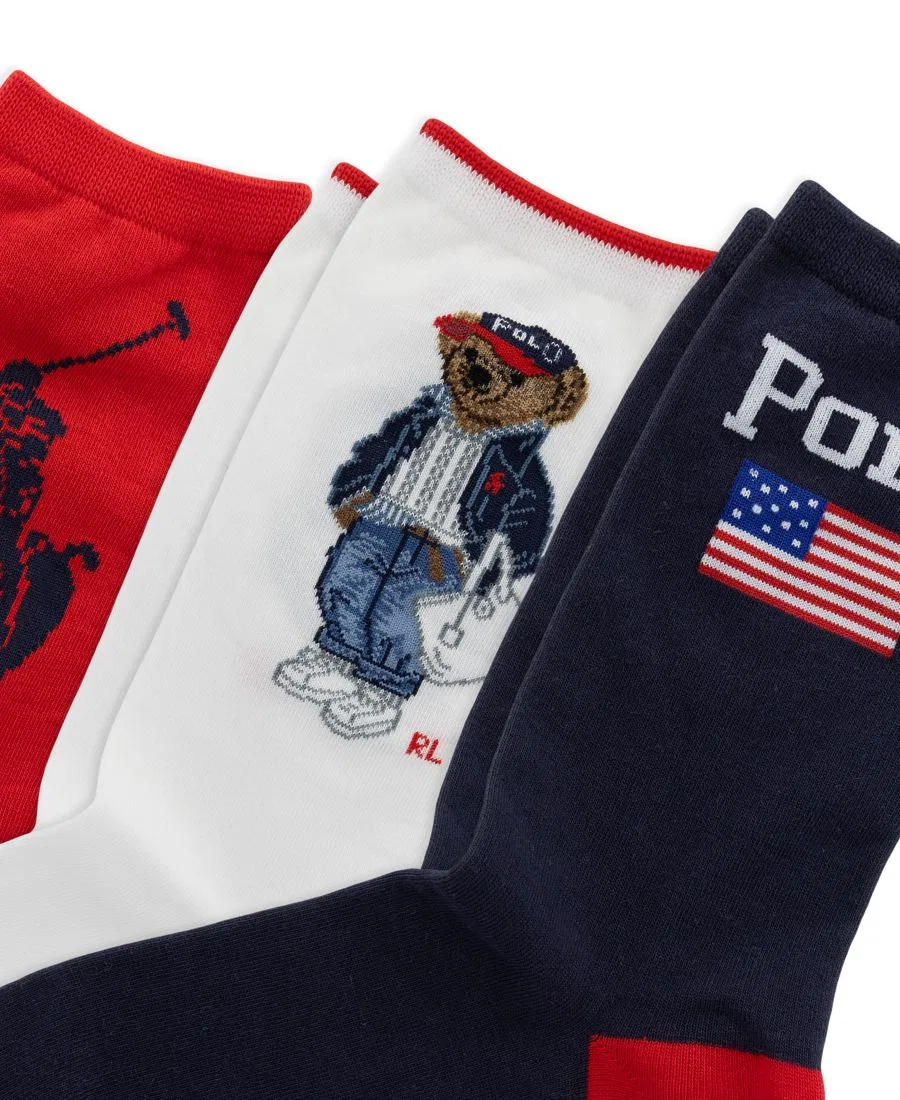 Женские носки Americana Bear Crew Socks, комплект из 3 пар Polo Ralph Lauren, Asst — фото 3
