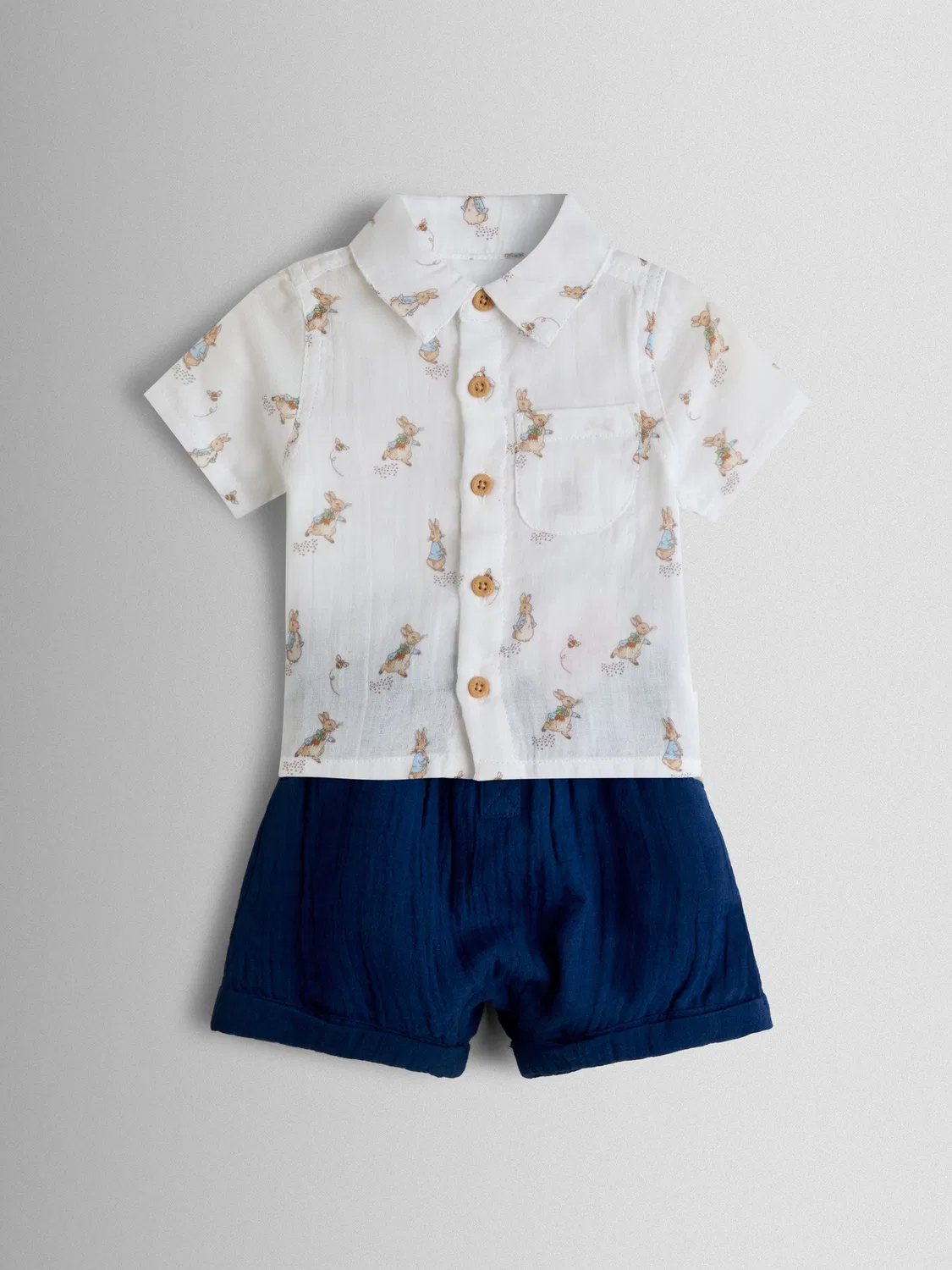 Комплект из рубашки и шорт с Питером Кроликом, Navy Peter Rabbit Jojo Maman Bébé