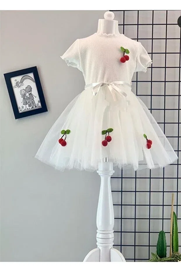 Детское платье для девочек с принтом Tutu cherry dress Murat Baby, White — фото 2