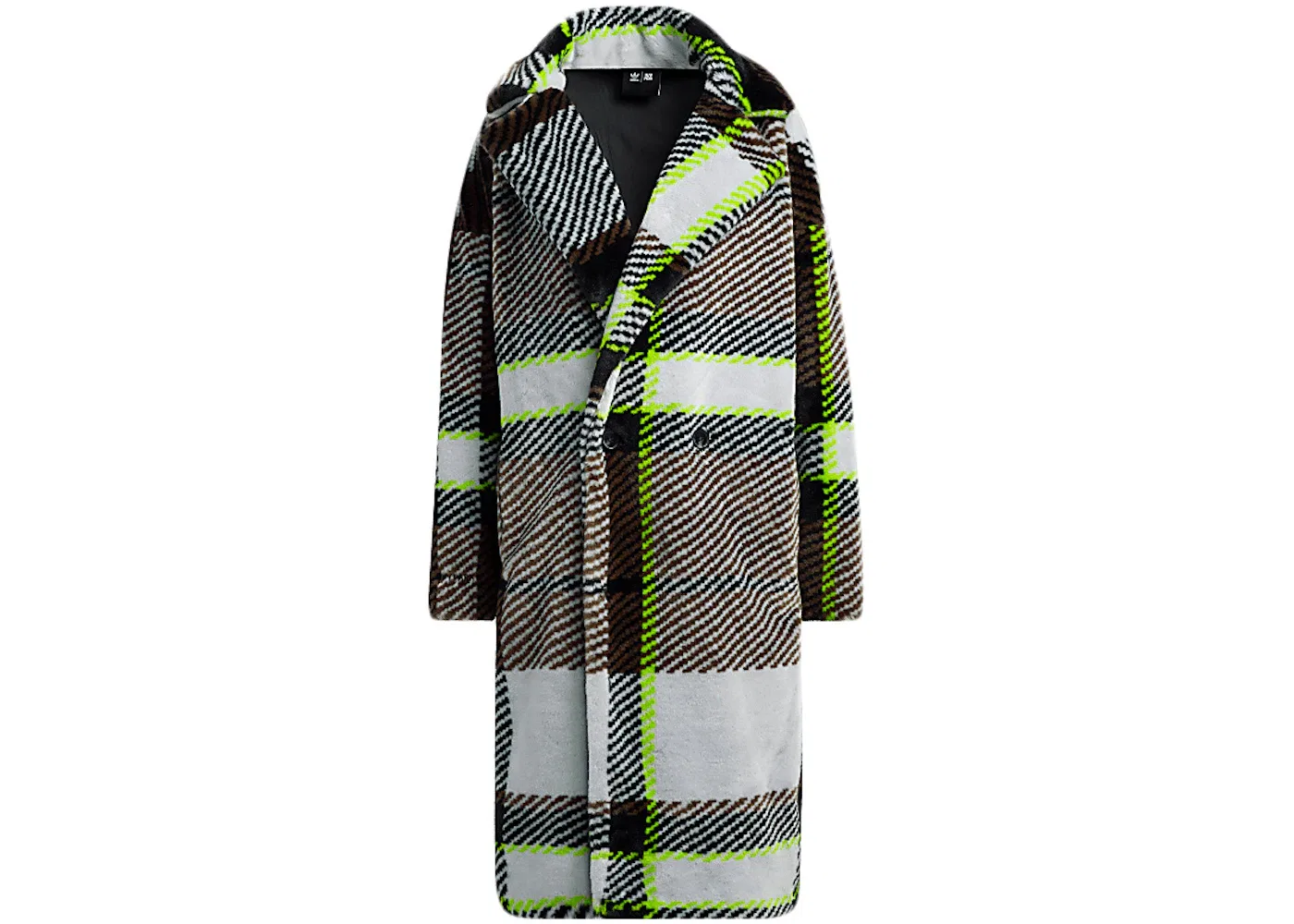Унисекс куртка из искусственного меха с принтом Plaid Faux Fur Jacket Adidas, Light Solid Grey/Black/Brown/Semi Solar Slime — фото 2