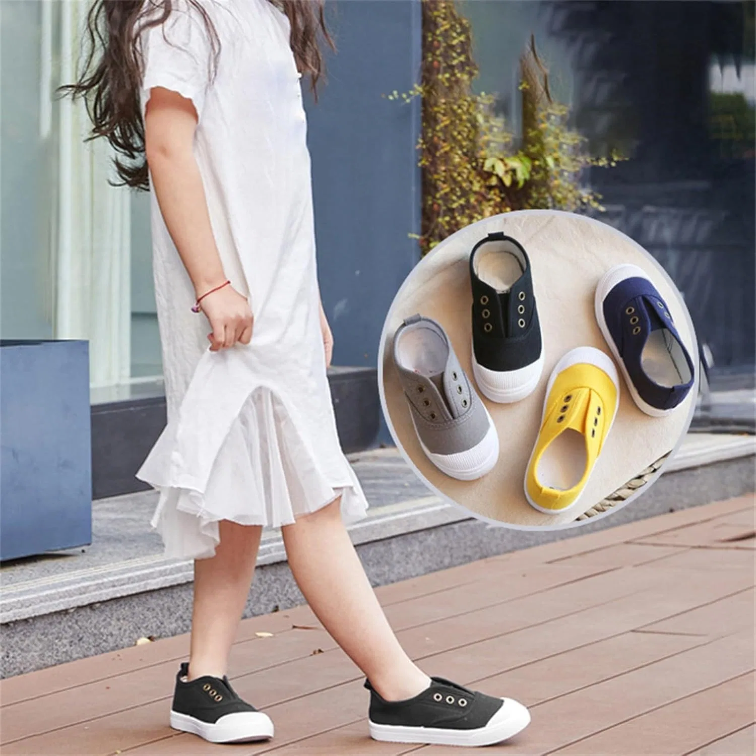Детские кеды для девочек с принтом Plimsolls, Black — фото 3
