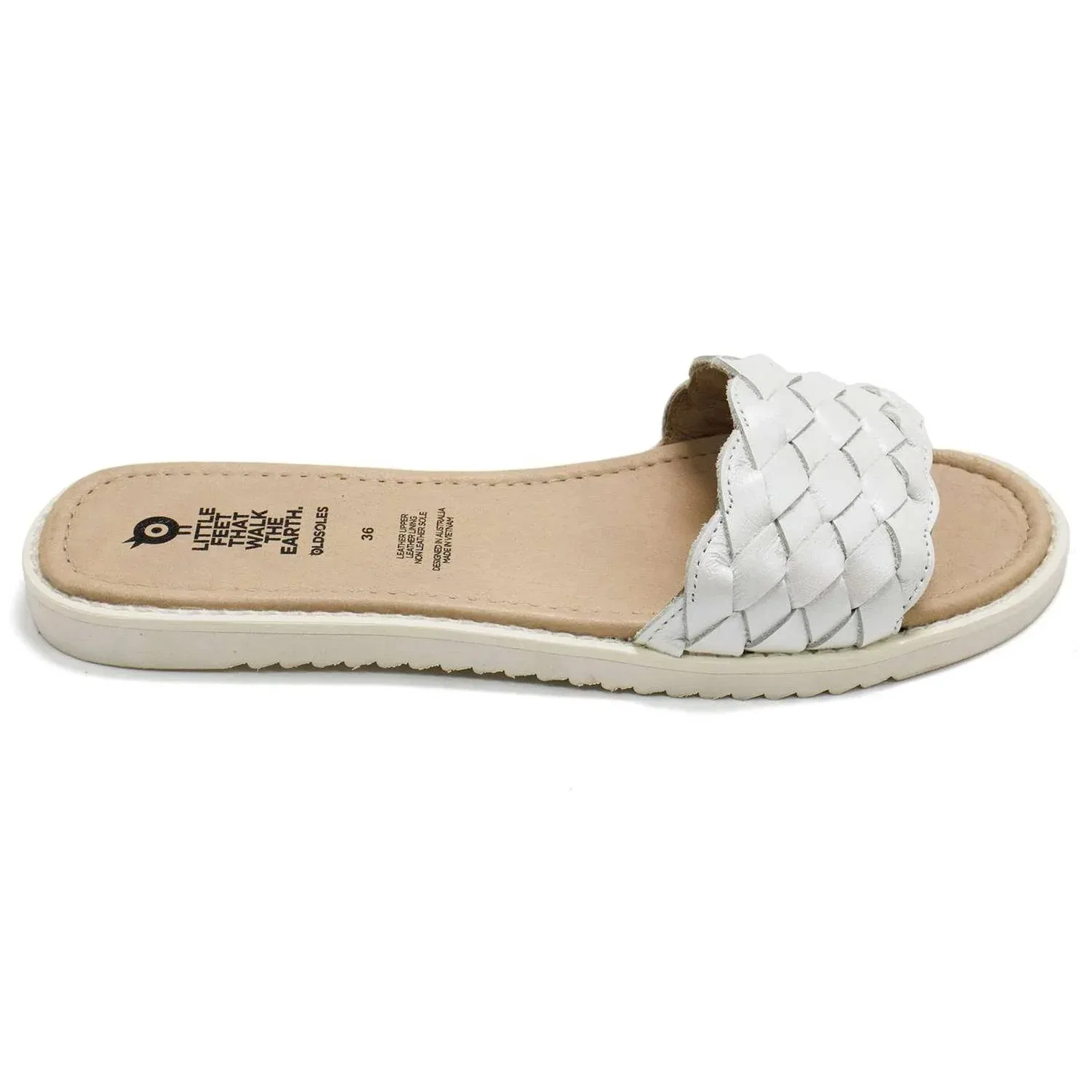 Детские сандалии-слайды кожаные с плетеным ремешком Puff Old Soles, Nacardo Blanco