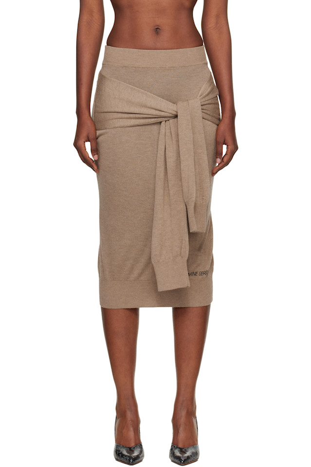 

Marine Serre Бежевая гибридная вязаная юбка-миди с запахом
