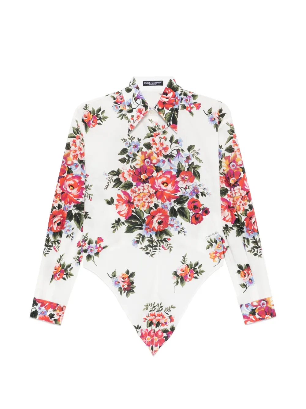 Рубашка с длинными рукавами и цветочным принтом DOLCE & GABBANA, белый