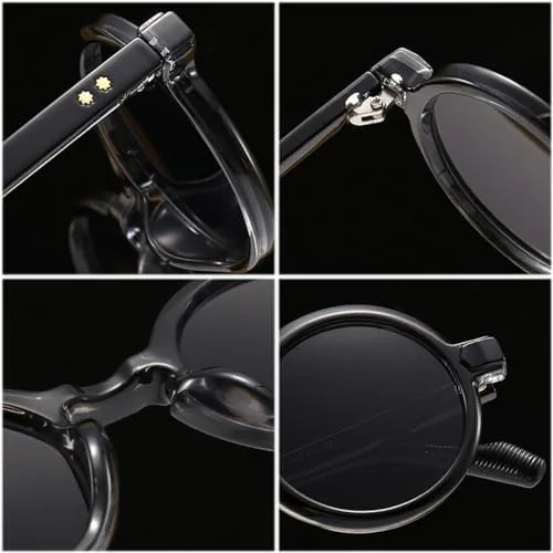 

Популярные круглые солнцезащитные очки 2026 года для женщин, ретро-градиентные очки с защитой от УФ-излучения UV400, модные панк-очки с заклепками MTZJH, Black Gray