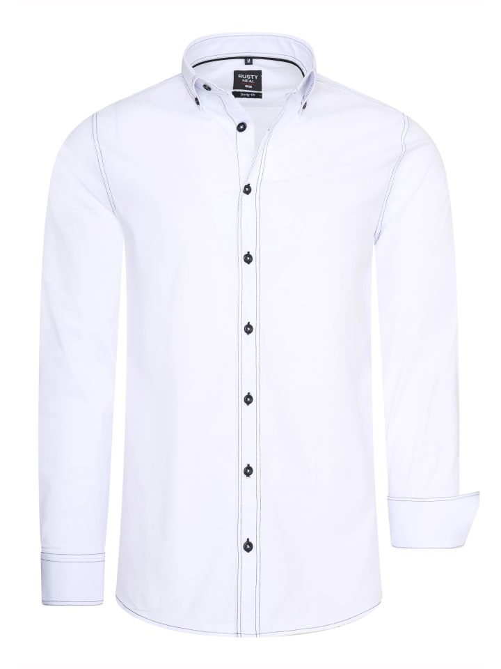 

Рубашка облегающего кроя с длинными рукавами и контрастной строчкой белого цвета. Rusty Neal