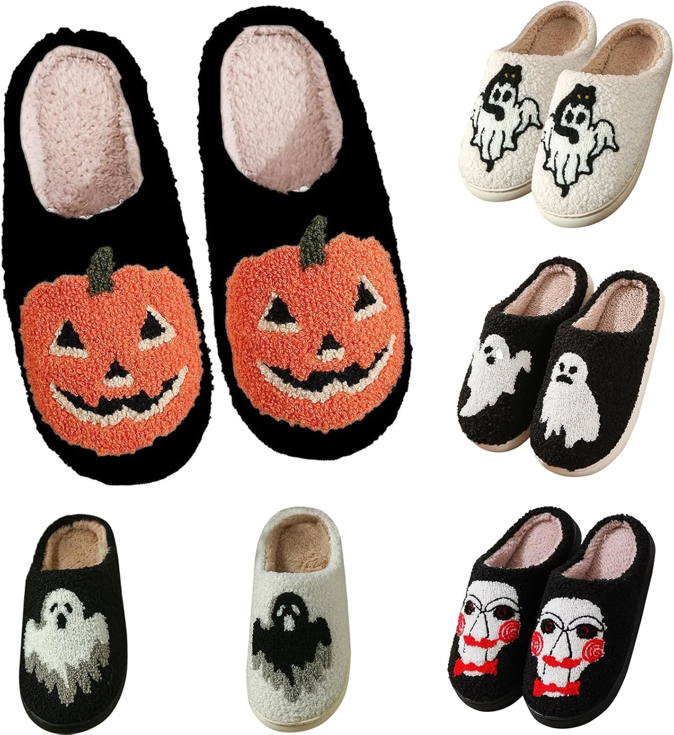 

Домашние тапочки на Хэллоуин для женщин и мужчин 2025 осень-зима, милые мягкие пушистые тапочки для дома, удобная обувь для улицы и дома Generic, черный