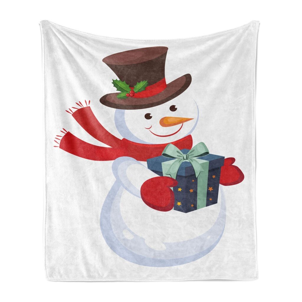 

Мягкое фланелевое флисовое одеяло ABAKUHAUS Snowman, снежный персонаж и подарок, уютный плюш для использования в помещении и на улице, 125 x 175 см, разноцветный