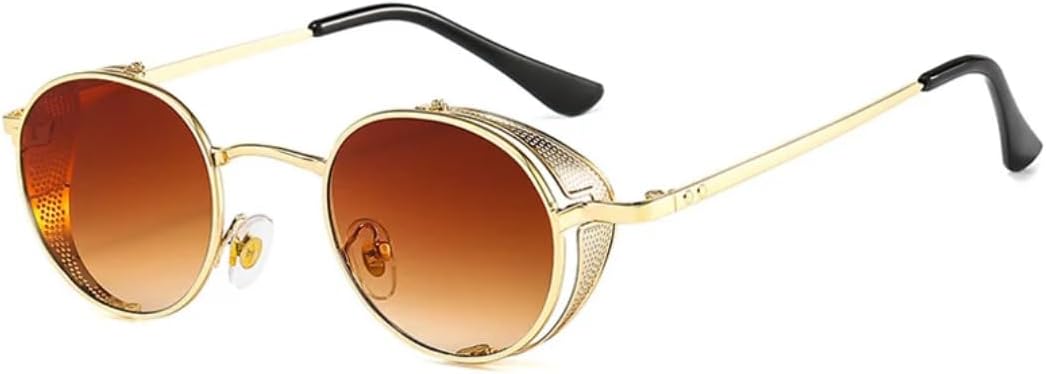 

Солнцезащитные очки в стиле стимпанк для женщин и мужчин, винтажные металлические круглые маленькие, классические, с защитой от УФ-излучения UV400 (C3 золотисто-коричневый) TVTBBVV, C3 Gold-brown