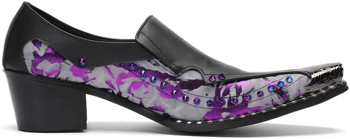 Лоферы мужские кожаные с блочным каблуком, Black/Purple Dacnakby — фото 2