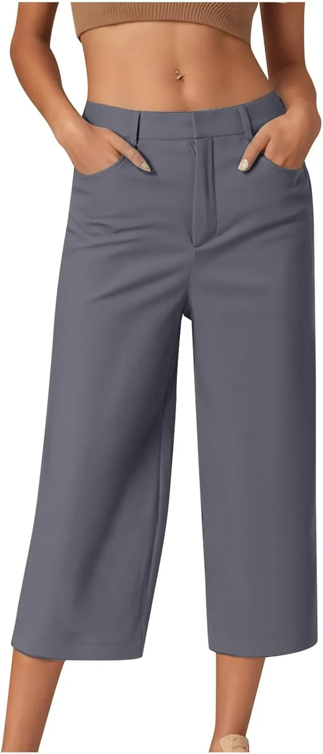 

Женские широкие кюлоты-капри для офиса, лето 2025, высокая посадка