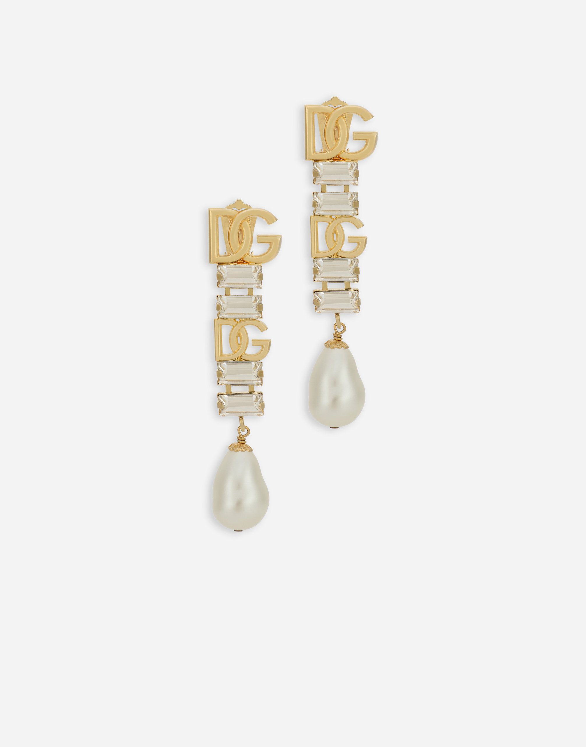 Серьги-подвески с жемчугом, стразами и логотипом dg Dolce & Gabbana, золото