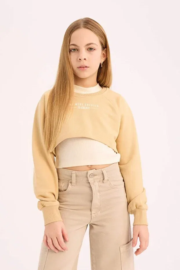 Детские свитшот для девочек с принтом Defacto, Beige-Bg203 — фото 3