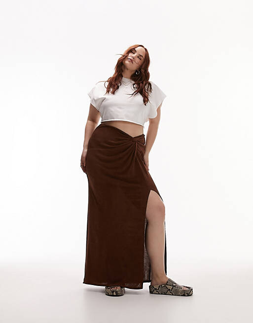 

Обтягивающая юбка макси с закрученным передом Topshop Curve шоколадного цвета