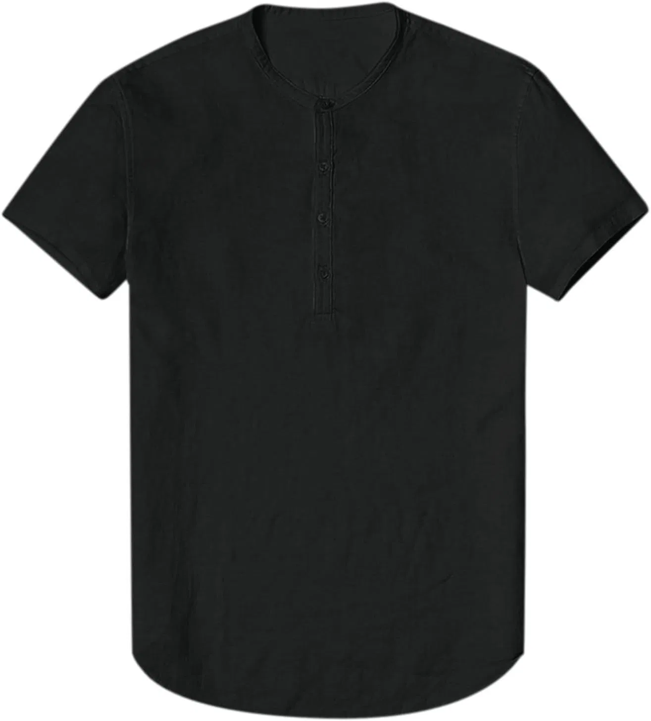 Мужская рубашка хенли с коротким рукавом из хлопка и льна, Regular Fit, Black — фото 4