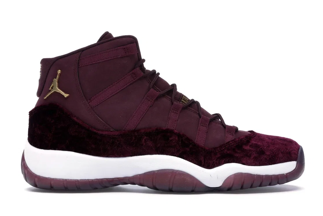Детские кроссовки с патентованной кожей Jordan 11 Retro Heiress, Night Maroon/Metallic Gold-Night Maroon