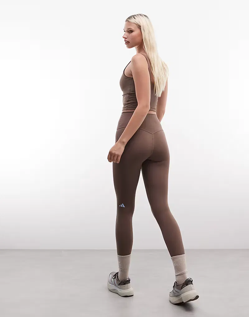 Леггинсы Adidas Performance Three Stripes Studios с перекрестной талией, коричневый — фото 4
