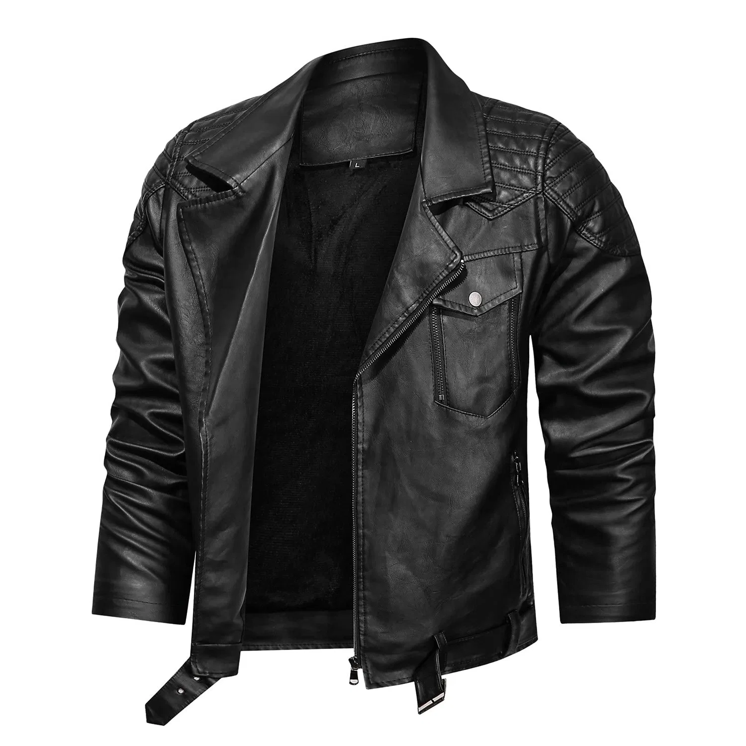 Мужская куртка из экокожи с воротником-стойкой Retro Winter Jacket, Zjsjm1024 1-black — фото 4