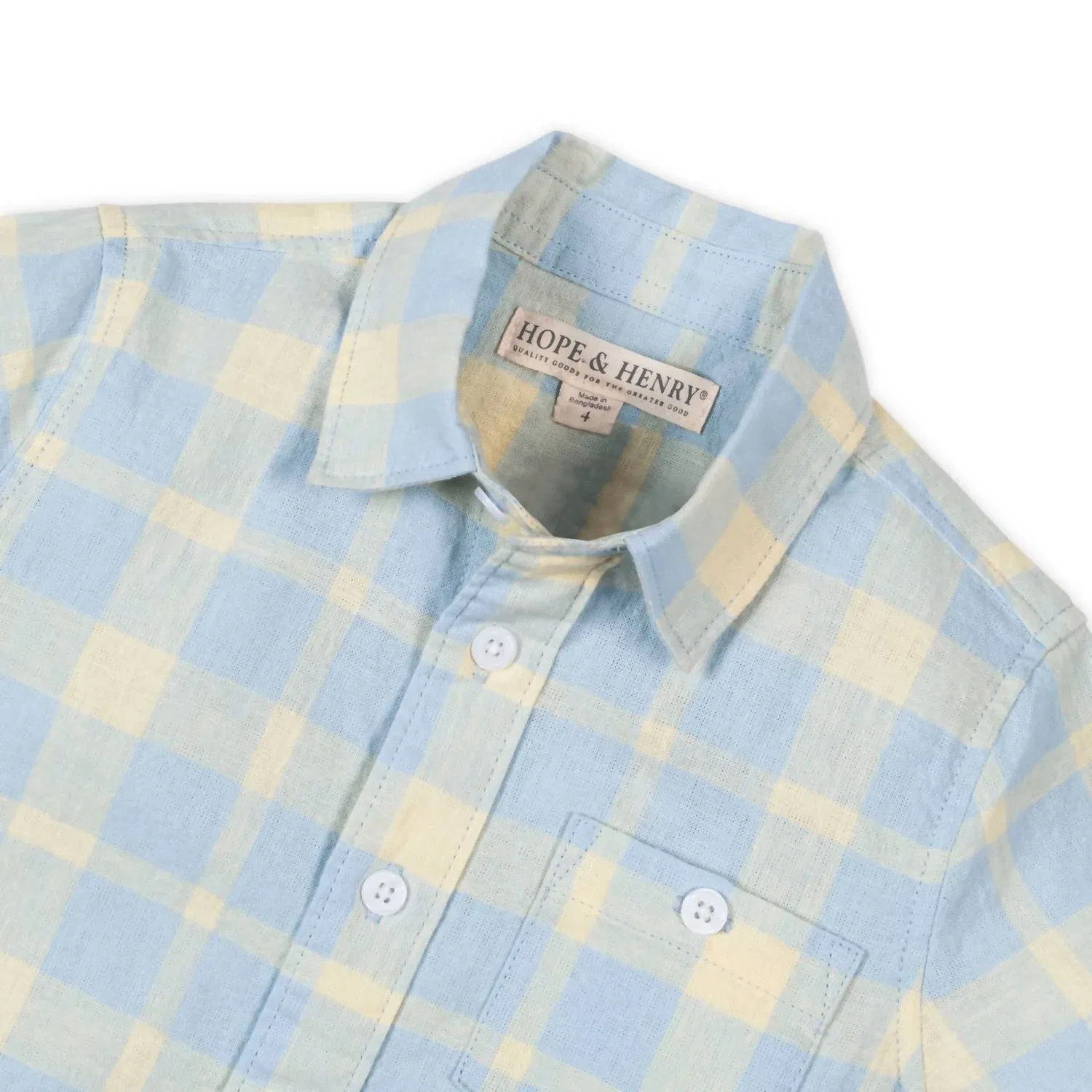 Детская рубашка с коротким рукавом из льна в клетку Sunlit Plaid HOPE & HENRY, Sunlit Plaid — фото 4