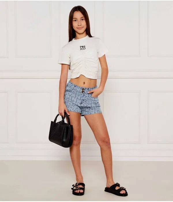 Детские шорты для девочек из денима Regular Fit Pinko Up, синий — фото 2