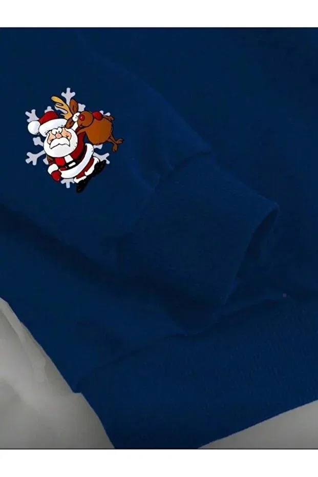 Детское худи для мальчиков с принтом Santa Claus Printed Hooded Daxia, Navy Blue — фото 3
