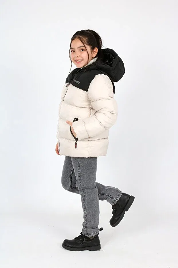 Детское зимнее пальто для девочек с капюшоном Landed, Beige — фото 3