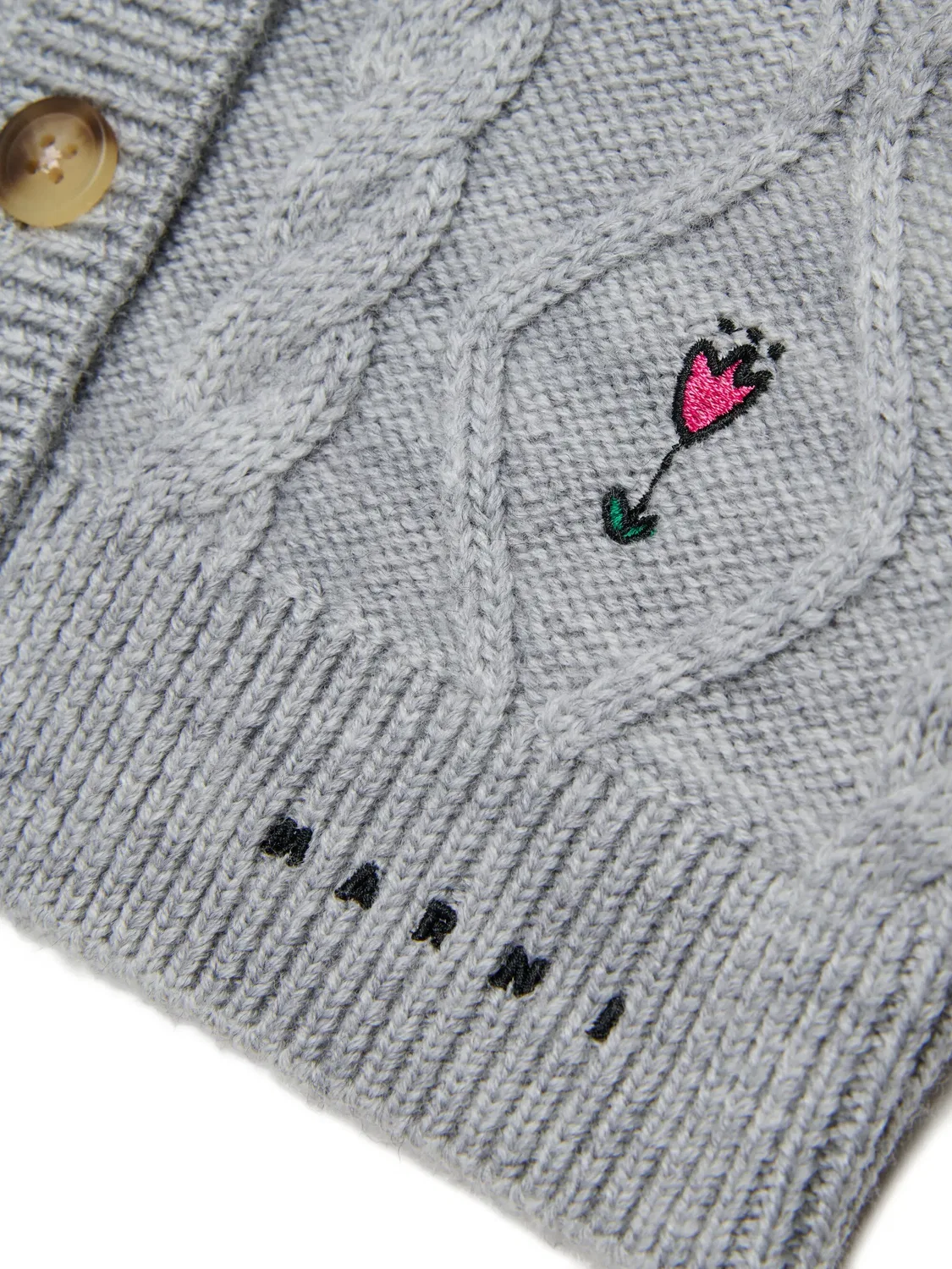 Кардиган фактурной вязки с вышивкой Marni Kids, серый — фото 4