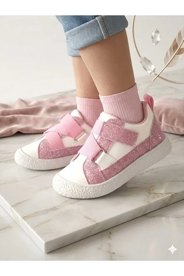 Детские кроссовки для девочек ортопедические Çago Kids, White With Pink Glitter