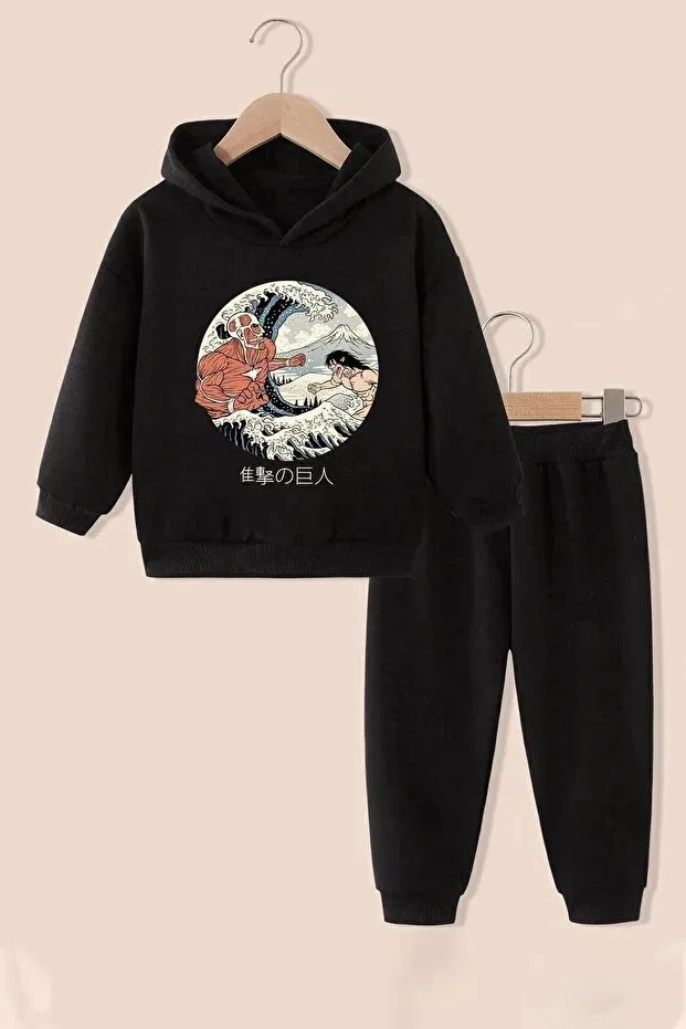Детский спортивный костюм для девочек с принтом Kanagawa Oki Nami Ura Uyguntarz, Black