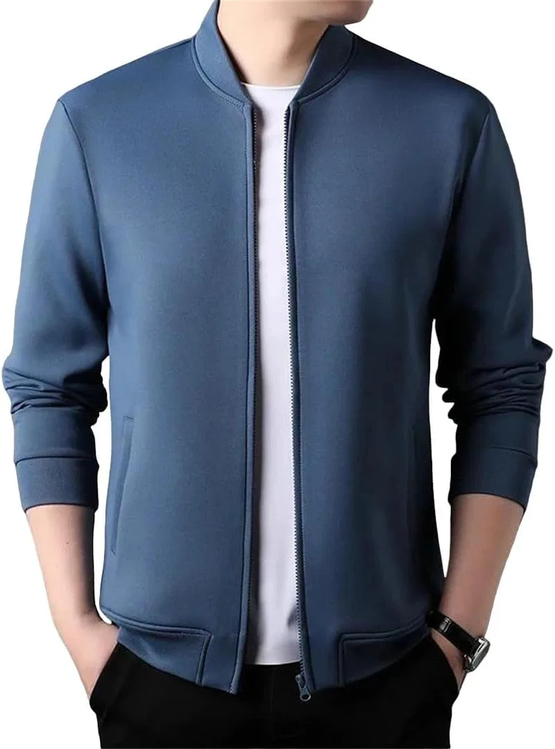 Мужская куртка с воротником-стойкой, Slim Fit, на молнии, синий