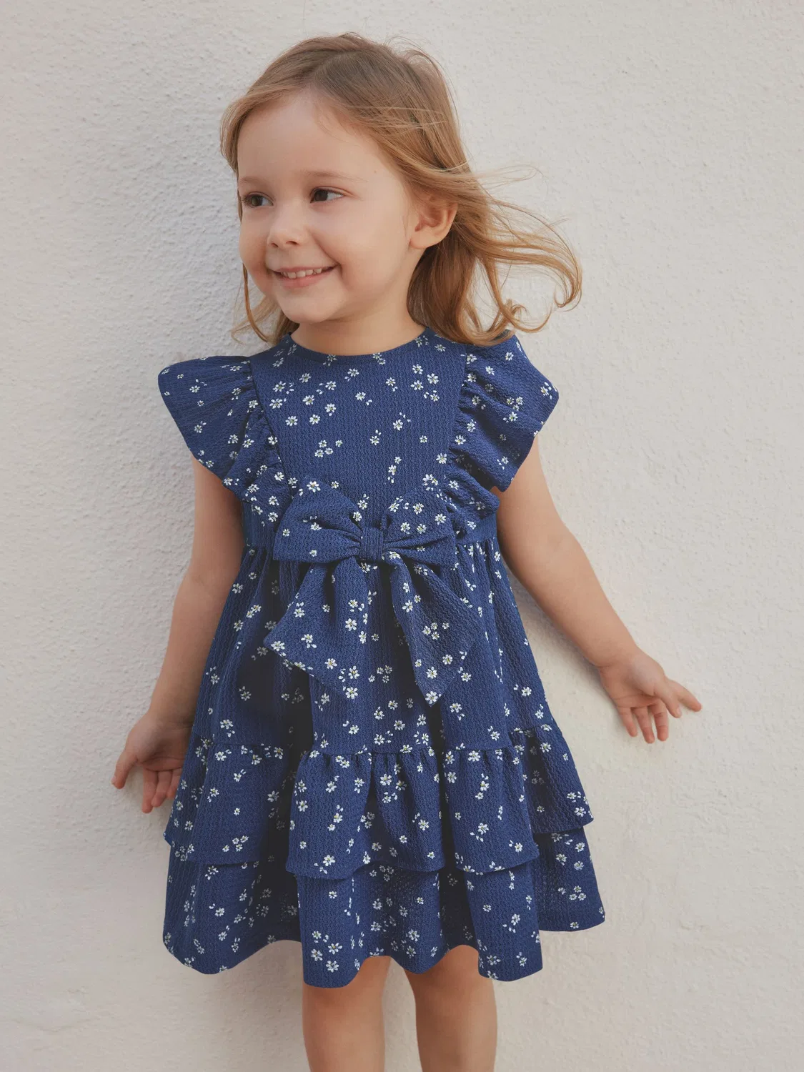 Платье летнее ярусное с бантом, Navy Tiered Summer Dress Next, темно-синий