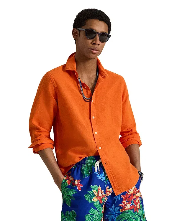 Мужская рубашка из льна Polo Ralph Lauren, оранжевый