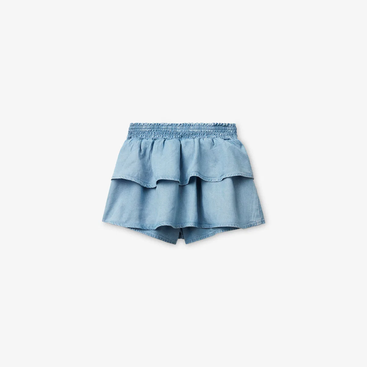 Многоярусная юбка из шамбре (6-14 лет) Benetton, светло-голубой — фото 3