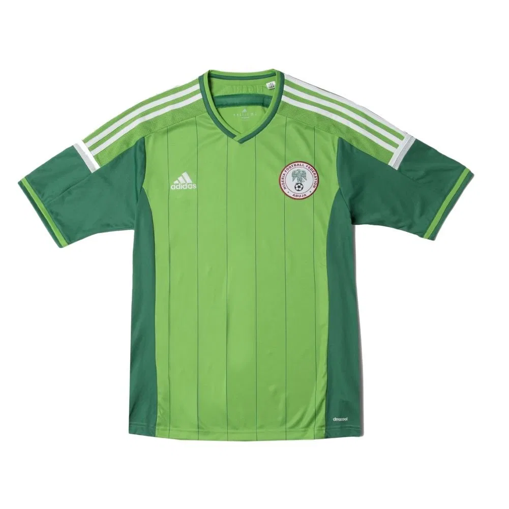 Мужская футболка спортивная с полосками Nigeria 2014 national football jersey Adidas, Intense Green White Twilight Green