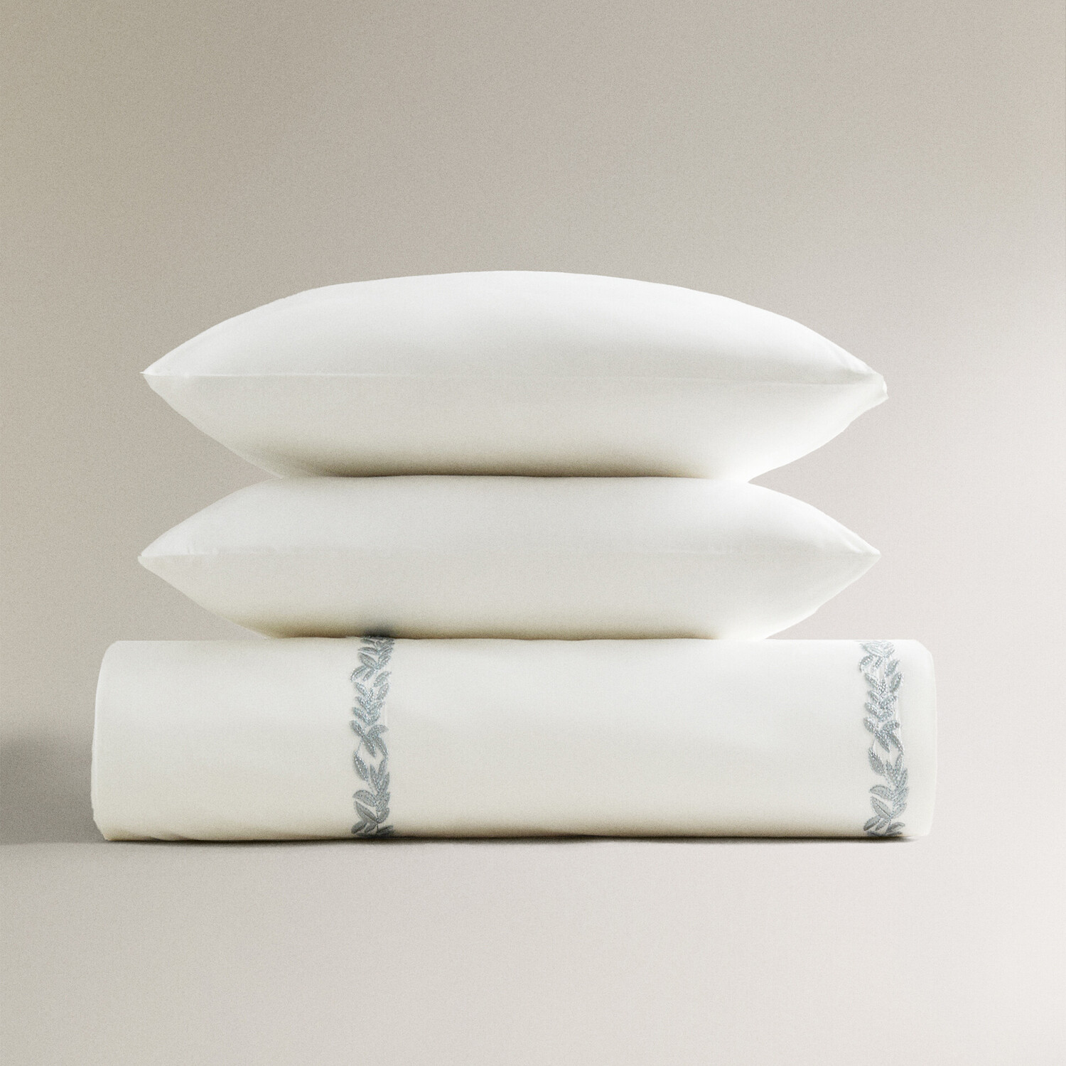 

Пододеяльник Zara Home Embroidered Leaves, хлопок/полиэстер