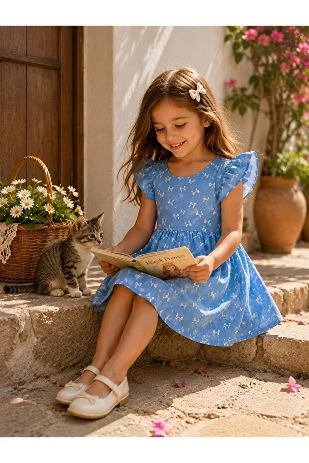 Детское платье для девочек с принтом Summer Dress Özge Başaran, Blue — фото 3