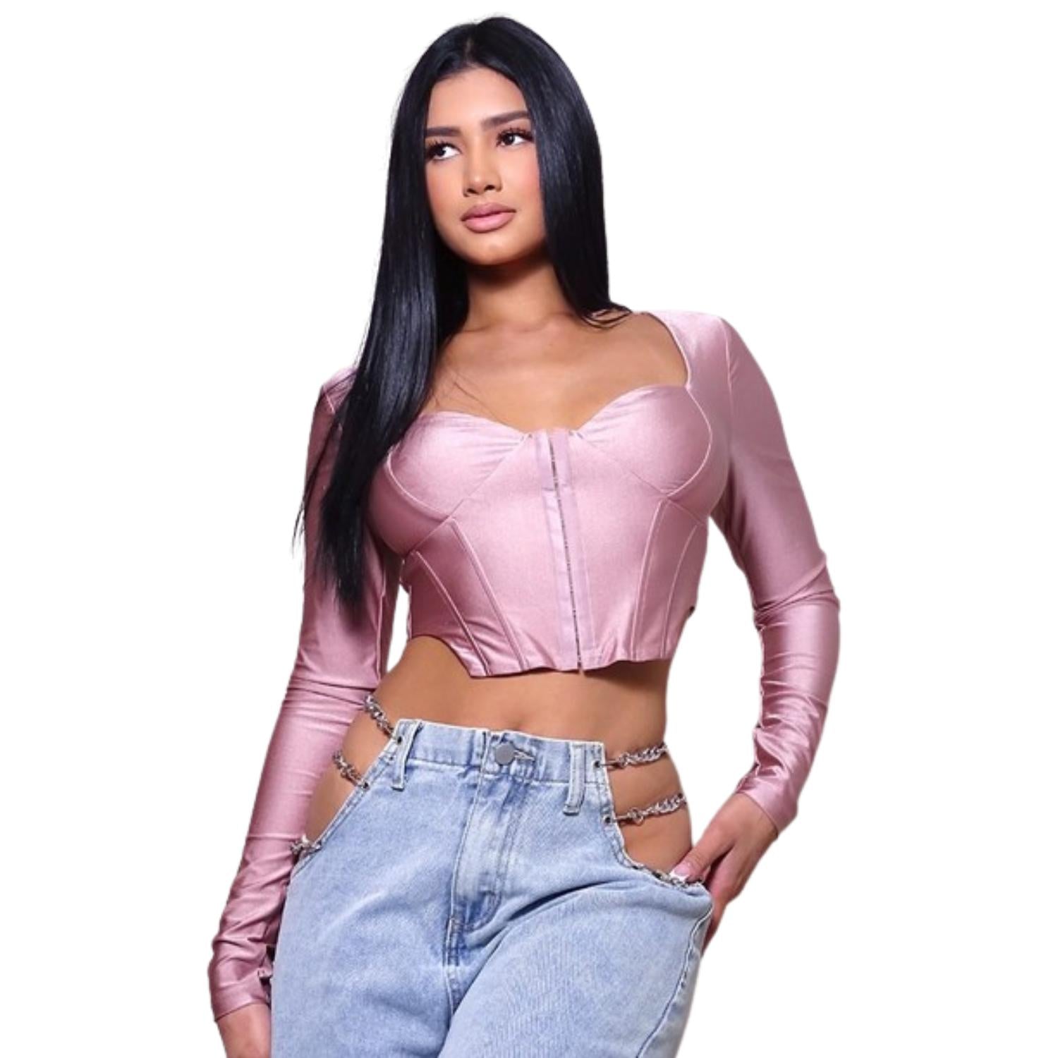 

Корсетный топ с длинными рукавами FASHNZFAB, цвет rosewood