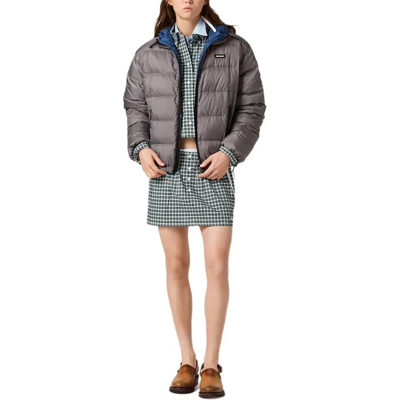 Женское пальто с капюшоном средней длины Straight Fit MIU MIU, Steel Gray — фото 3