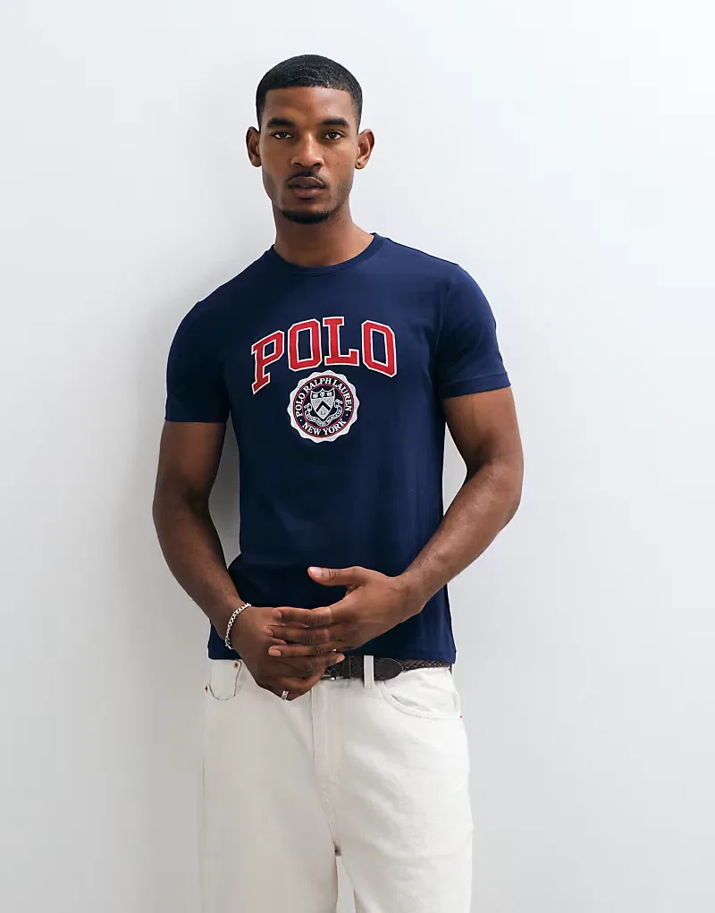 Футболка Polo Ralph Lauren Heritage Varsity с принтом, приталенного кроя, темно-синий — фото 4