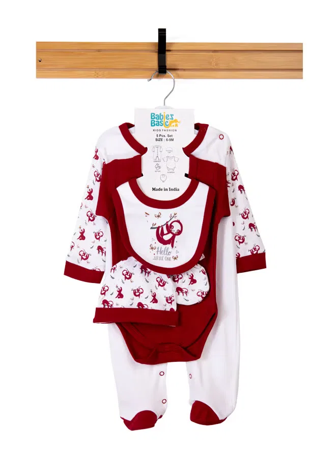 Комплект из 5 предметов с принтом Hello Little One Babies Basic, бордовый