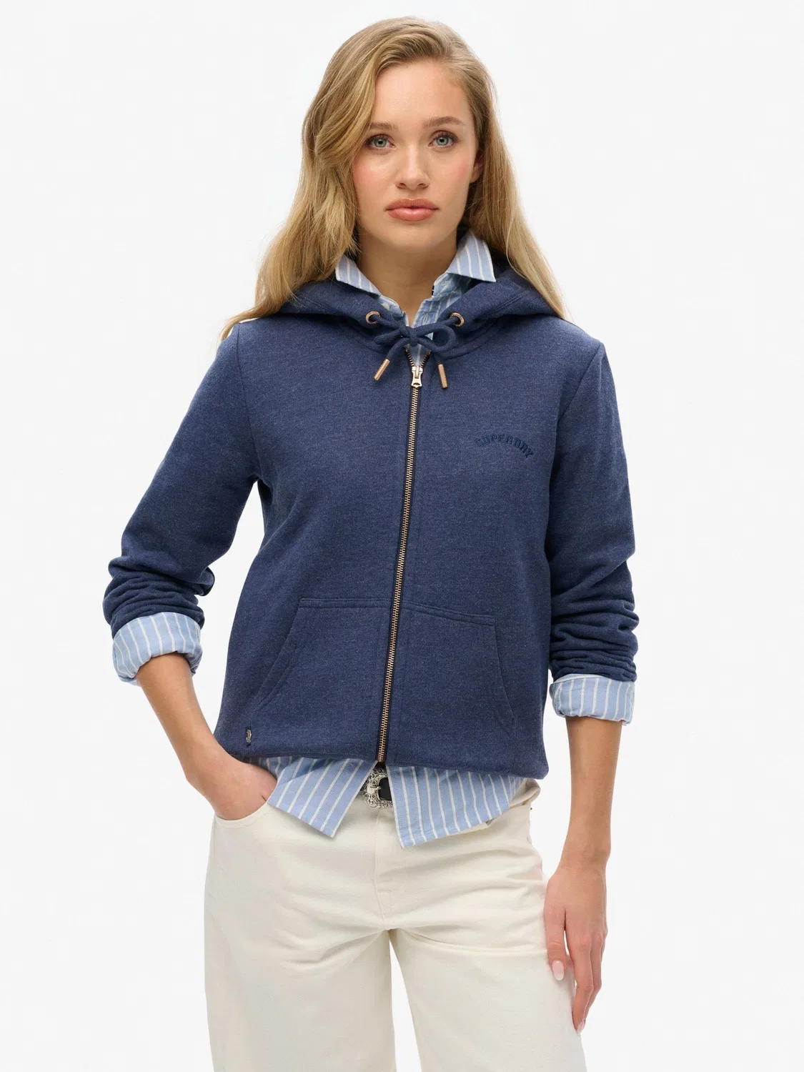 Худи на молнии, свободный крой Superdry Essential Logo Zip Hoodie, Blue Marl — фото 2