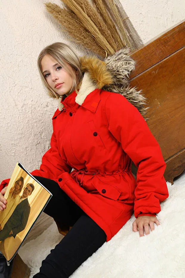 Детское пальто для девочек с водоотталкивающей пропиткой Joui Co, Red — фото 3