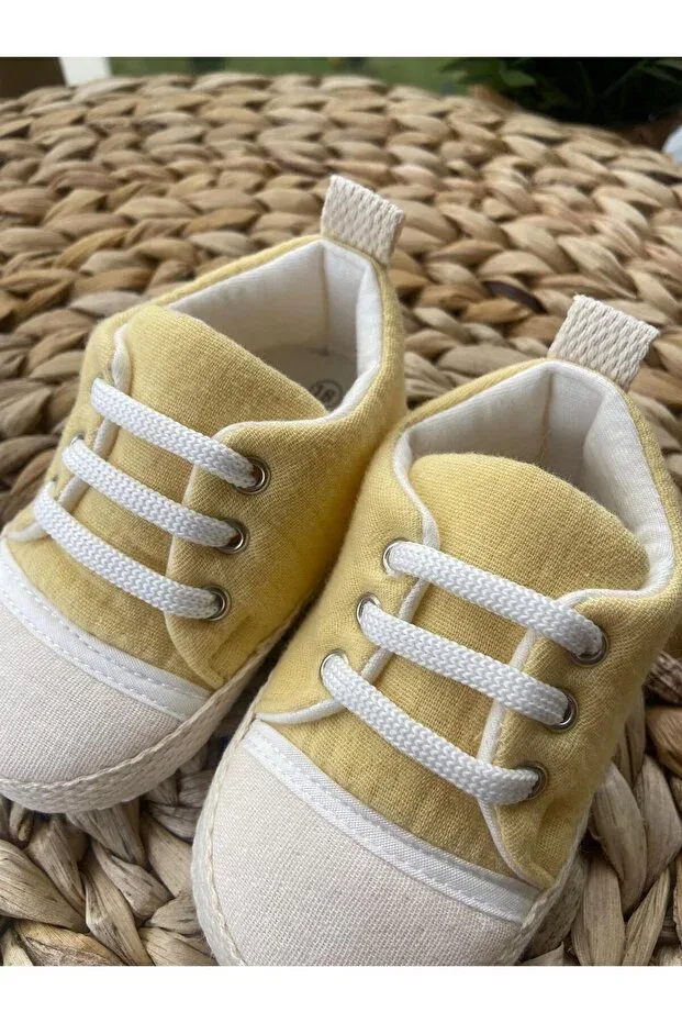 Детские пинетки без каблука Muslin baby booties Butik, Yellow — фото 3