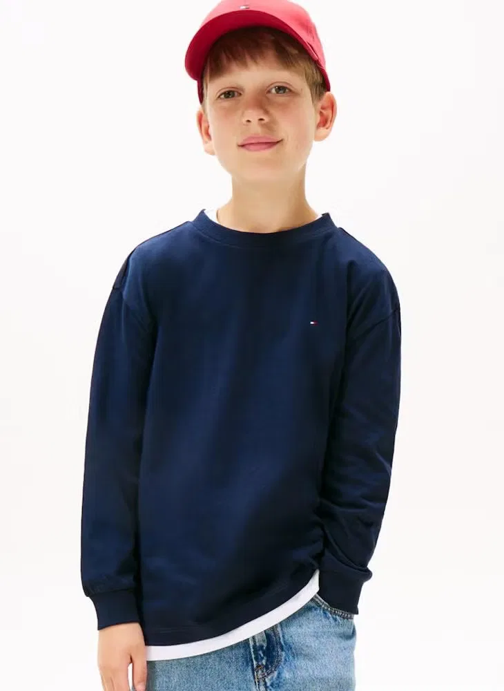Лонгслив с флагом, модель Essential flag embroidery, Tommy Hilfiger, синий
