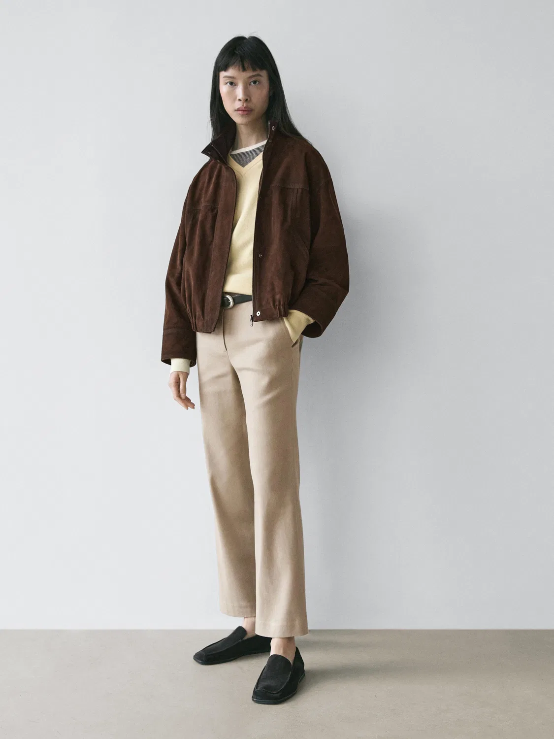 Брюки прямого кроя из смесовой льняной ткани Massimo Dutti, бежевый — фото 3