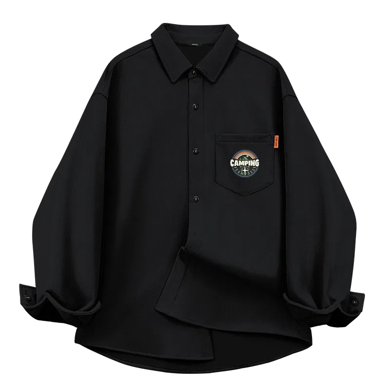 Детская рубашка с воротником на флисе MINISO, Black (Camping Starlight Chest Logo)