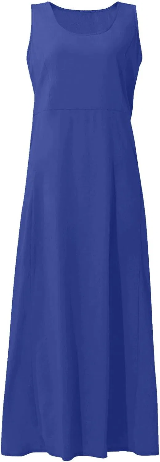 Женское летнее платье-миди с квадратным вырезом, Cotton Linen, C09-blue — фото 4