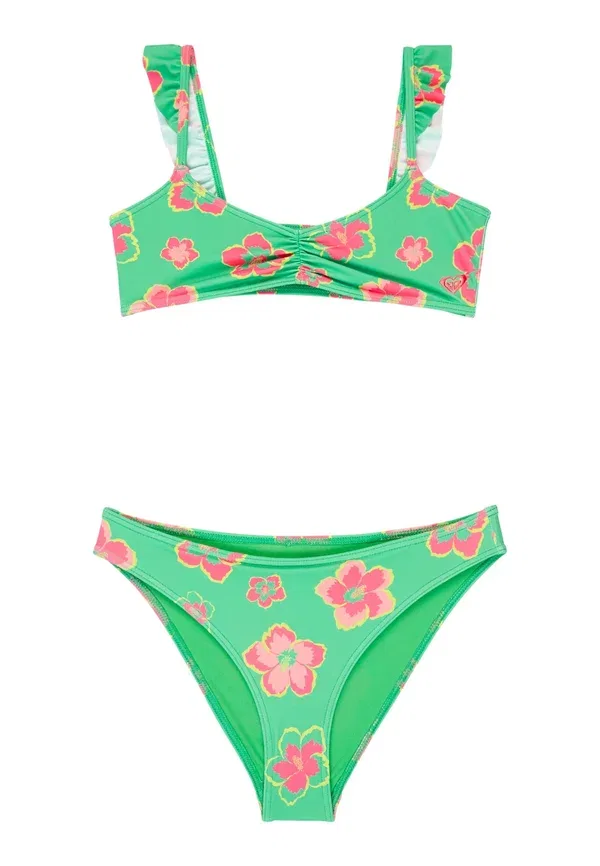 Купальник бикини с цветочным принтом Tropicool Roxy, Green, Pink, зеленый/розовый